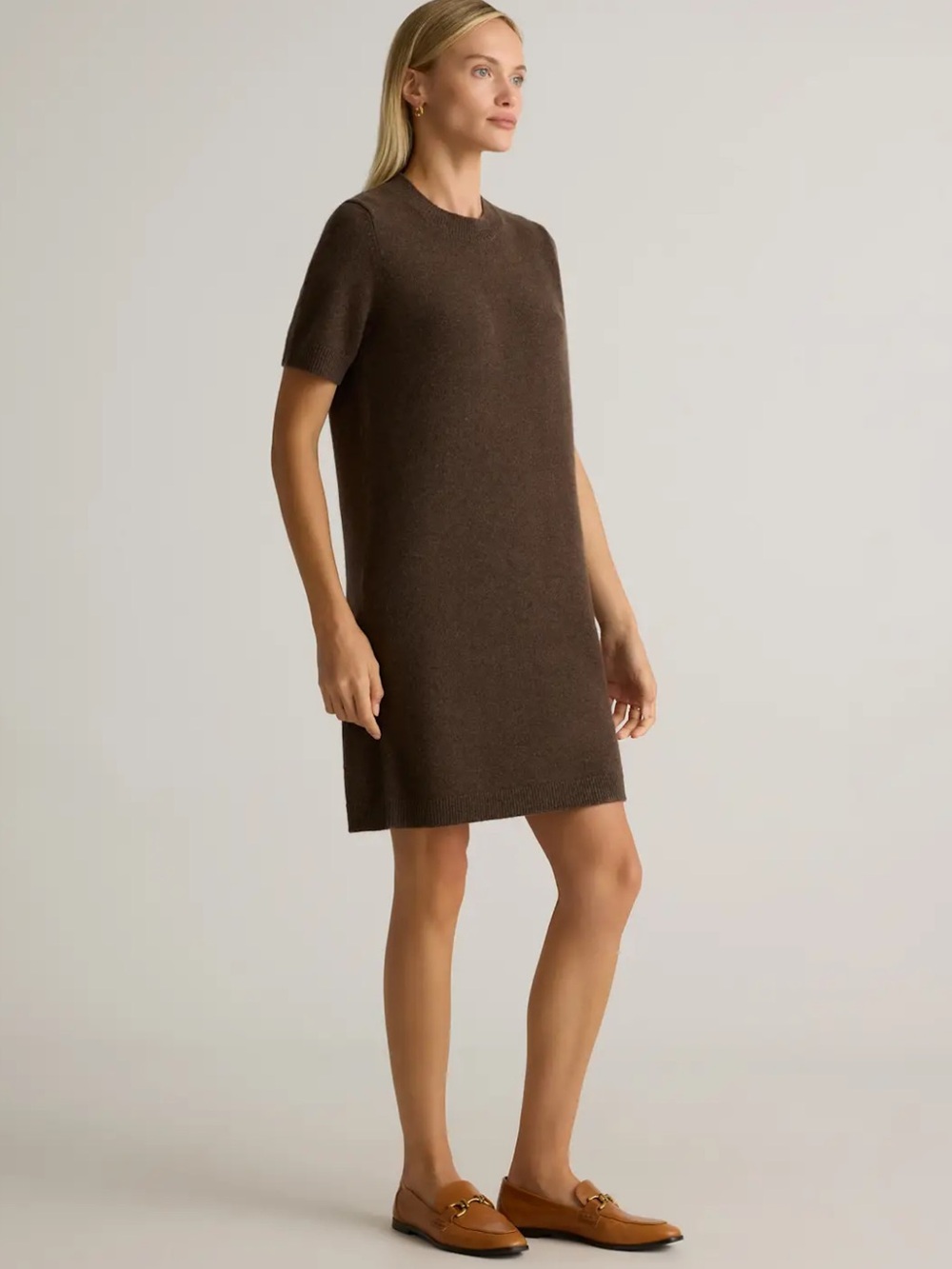 Quince XL Mongolian Cashmere Short Knit Shift Dress in Dark Brown NWT